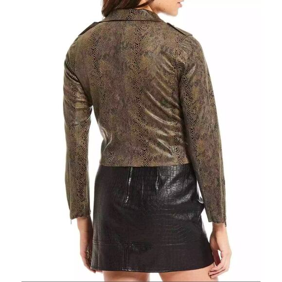 Skies Are Blue Snakeskin Moto Jacket M Olive Cropped Vegan Suede Indie Sleaze - Picture 4 of 16